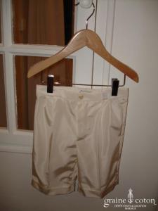 Graine de coton - Pantacourt à pince en taffetas ivoire pour petit garçon d'honneur