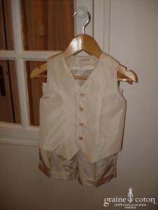 Graine de coton - Pantacourt à pince en taffetas ivoire pour petit garçon d'honneur