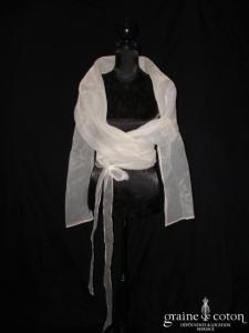 Emilie Costa - Boléro cache coeur en organza ivoire manches longues