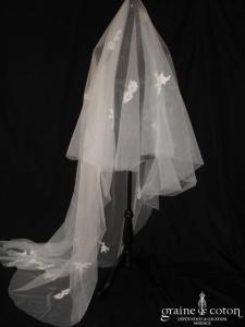 Cymbeline - Voile long de 3 mètres en tulle ivoire avec guipure de dentelle