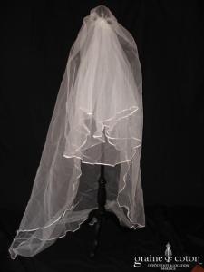 Pronuptia - Voile mi long de 2 mètres en tulle blanc bordé d'un biais de satin