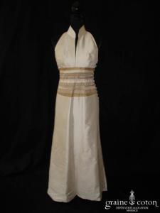 Julien Thomas - Robe une pièce en soie sauvage ivoire et dorée