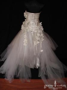 Frédéric Alzra - Bustier taille basse argenté drapé et jupe en mouchoirs de tulle blanc