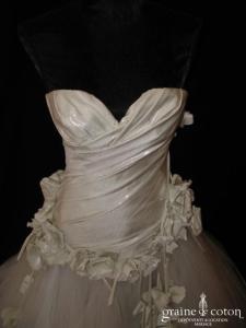 Frédéric Alzra - Bustier taille basse argenté drapé et jupe en mouchoirs de tulle blanc