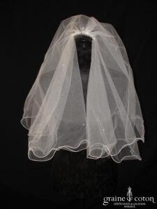 Voile court en tulle ivoire avec petites perles