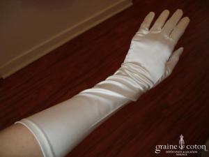 Neyret - Gants mi longs en soie blanc naturel/ivoire