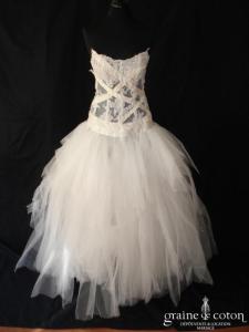 Max Chaoul - Robe taille basse en dentelle de calais, soie et tulle blanc