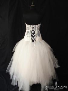 Max Chaoul - Robe taille basse en dentelle de calais, soie et tulle blanc