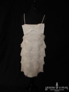 Paule Ka - Robe courte à volants d'organza de soie ivoire