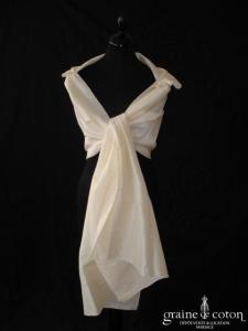 Linéa Raffaëlli - Étole en soie sauvage ivoire avec volant plissé