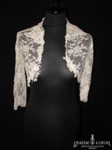Elie Saab - Boléro Allégra en dentelle de Calais faite main brodée de perles ivoire