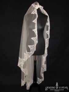 Pronuptia - Voile long de 1,80 mètres en tulle ivoire bordé de dentelle