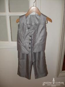 Roncenni - Costume 3 pièces pour petit garçon, rayé gris souris