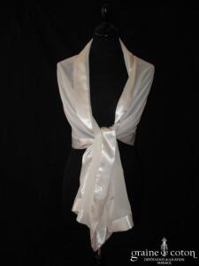 Acces-soirs - Étole blanche en mousseline de soie et satin