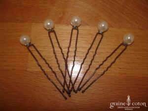 Au Fil Perlé - Lot de 5 pics à chignon blanc nacré