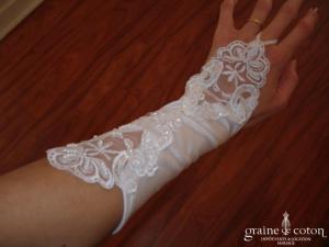 Au Fil Perlé - Mitaines mi longues en dentelle blanche