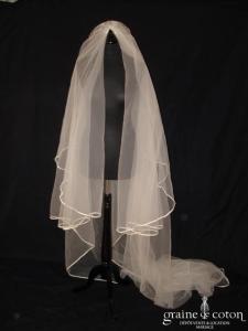 Coeur d'amour - Voile long de 3,30 mètres en tulle ivoire bordé d'un biais pailleté