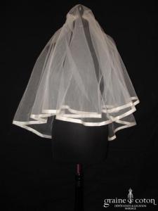 Cymbeline - Voile court en tulle ivoire bordé d'un large biais d'organza