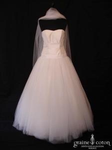 Marie Laporte - Création taille basse en tulle et soie sauvage blanche