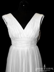 Création - Robe fluide empire en mousseline de soie et tulle de soie ivoire clair