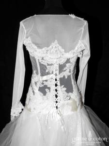 Max Chaoul - Boléro manches longues en tulle et dentelle de Calais ivoire clair