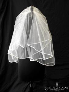 Voile court en tulle ivoire bordé d'un biais de satin