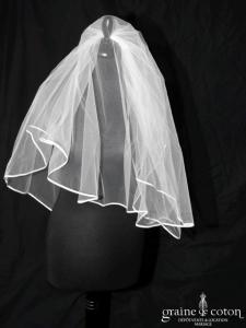 Voile mi long en tulle ivoire bordé d'un biais de satin