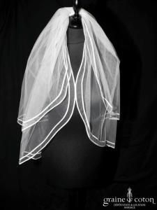 Voile court en tulle ivoire bordé d'un double biais de satin