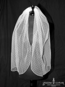 Voile court en tulle plumetis ivoire sans rabat avant