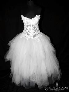 Max Chaoul - Robe en mouchoirs de tulle blanc et cristaux