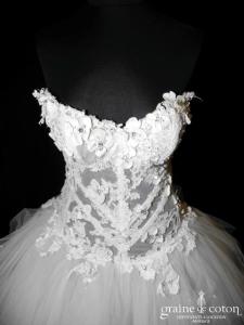 Max Chaoul - Robe en mouchoirs de tulle blanc et cristaux