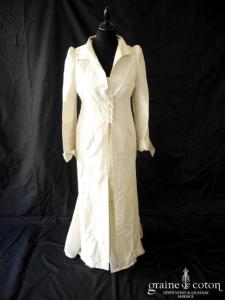 Création - Robe transformable courte / longue et manteau en soie sauvage et brocart
