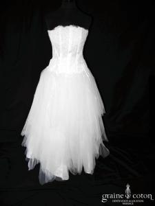 Création Bochet - Robe en dentelle de Calais et mouchoirs de tulle ivoire