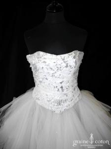 Max Chaoul - Bustier argenté et jupe en mouchoirs de tulle ivoire