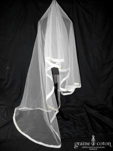 Cymbeline - Voile Aurora long de 3 mètres en tulle ivoire bordé d'un large bais d'organza