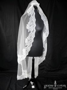 Pronuptia - Voile long de 1,80 mètres en tulle bordé de fine dentelle ivoire