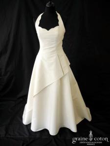 Hervé Mariage - Robe en taffetas ivoire tour de cou et décolleté coeur