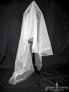 Cymbeline - Voile long de 2,50 mètres en tulle ivoire avec guipure de dentelle