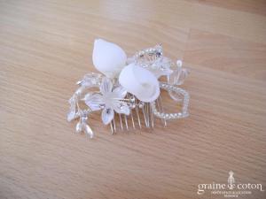 Pronuptia - Peigne avec fleurs en organza, strass et cristaux