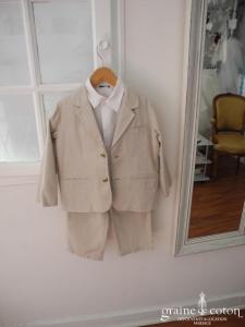 Signature - Costume petit garçon 3 pièces en lin taupe