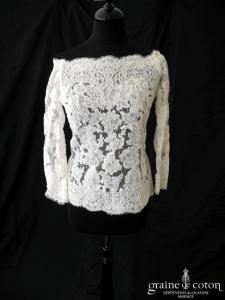 Pronovias - Boléro en dentelle de Calais ivoire avec manches 3/4