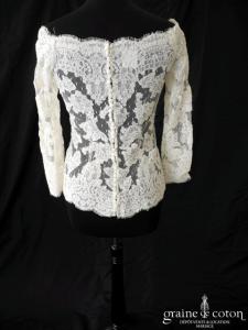 Pronovias - Boléro en dentelle de Calais ivoire avec manches 3/4