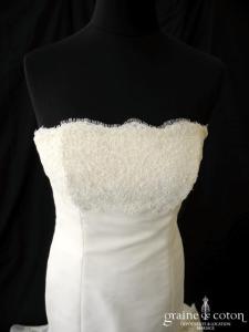 Pronovias - Robe sirène en dentelle de Calais et gaze de soie ivoire