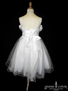 Robe demoiselle d'honneur blanche avec bustier roses en organza et jupe en tulle