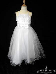 Robe demoiselle d'honneur en taffetas blanc avec noeud et gouttes strass