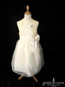 Robe demoiselle d'honneur or-saumon avec noeud en satin et tulle