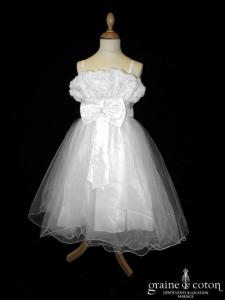 Robe demoiselle d'honneur blanche avec bustier roses en organza et jupe en tulle