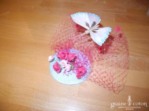 Alexia - Bibi bleu ciel avec voilette fuchsia et papillon bleu ciel