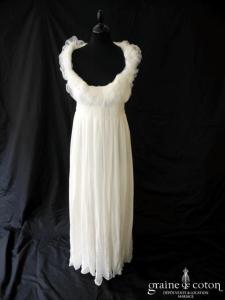 David Fielden - Robe empire en mousseline de soie fluide et tulle ivoire clair