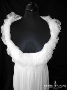 David Fielden - Robe empire en mousseline de soie fluide et tulle ivoire clair